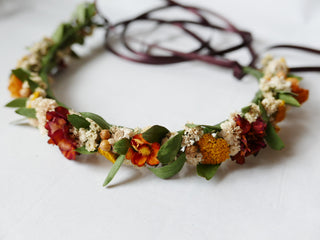 Haarkranz rot gelb orange grün warm sommer slowflowers