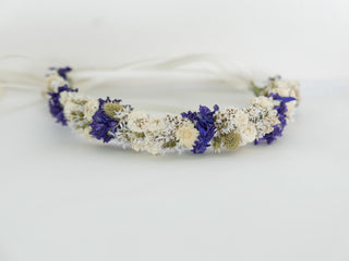 haarkranz trockenblumen blau weiß edeldisteln