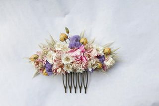 haarkamm trockenblumen rosa hochzeit