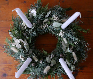 Adventskranz weiß eukalyptus bio slowflowers