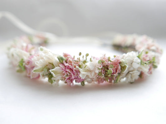 haarkranz bio rosa weiß hochzeit trockenblumen