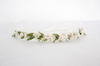 haarkranz schmal hochzeit trockenblumen weiß grün